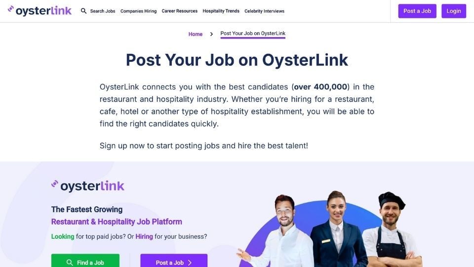 oysterlink's post a job landing page